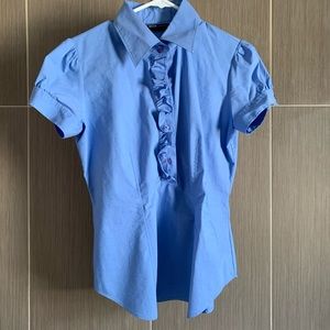 🎀3/$15! New York & Company Blue Ruffle Blouse